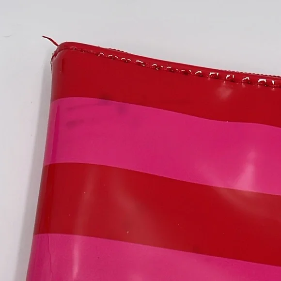 Kate Spade Patent Red and Hot Pink Striped Zip Small Wallet/Bag/Pouch 6" Wide - Picture 4 of 13